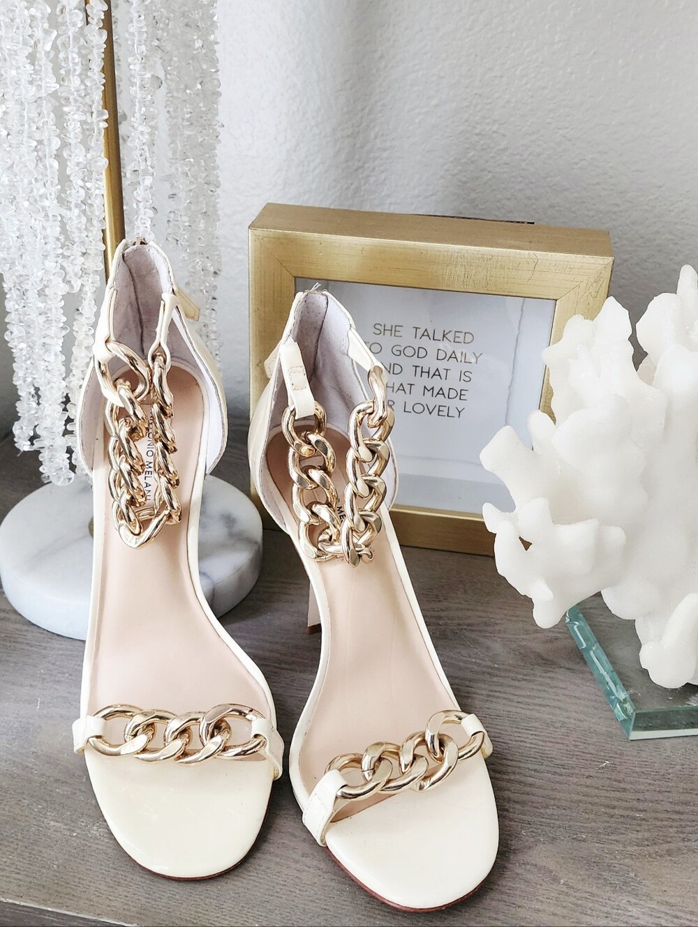 Antonio Melani White Chain-Accent Women's Sandal